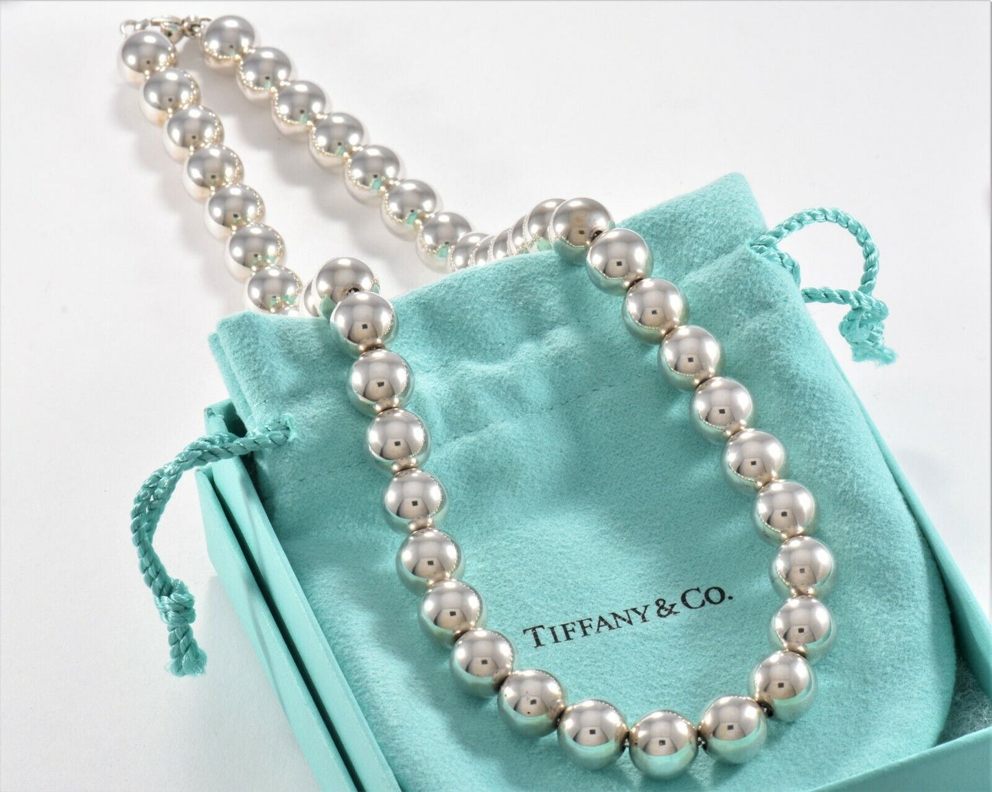 Tiffany & Co HardWear Sterling Silver 10mm Bead Ball 18.25'' Necklace in Pouch