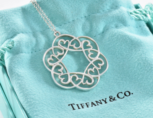 Tiffany & Co Silver Picasso Multi Heart Swirl Medallion Pendant 16" Necklace