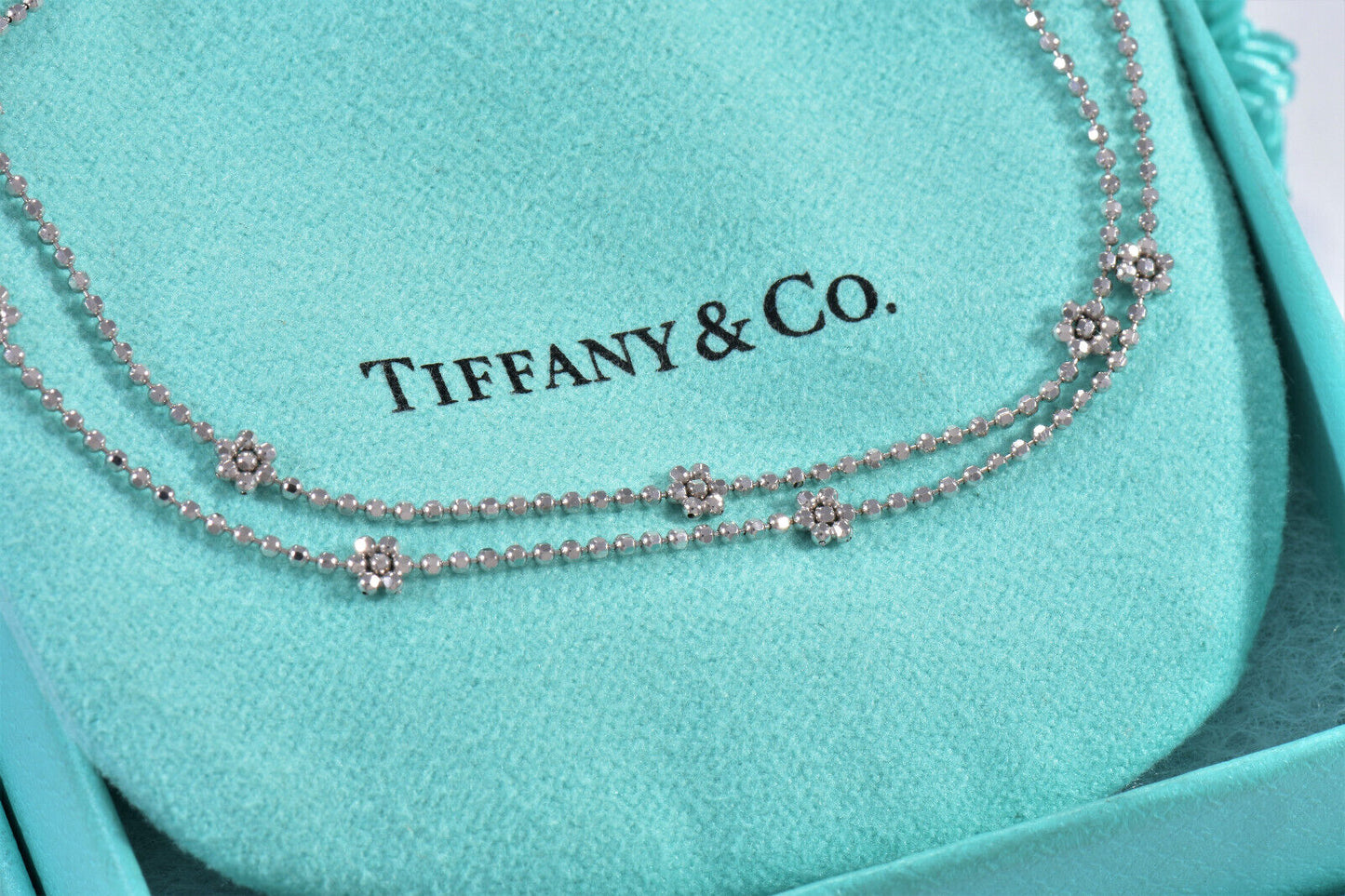 Tiffany & Co 18K Gold Gatsby Fringe Dangling Flower Bead Drop Necklace Box Pouch