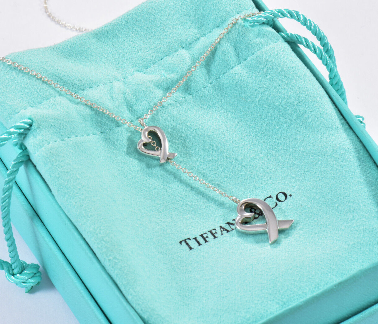 Tiffany & Co Silver Paloma Picasso Loving Heart Lariat Pendant 19" Necklace Rare