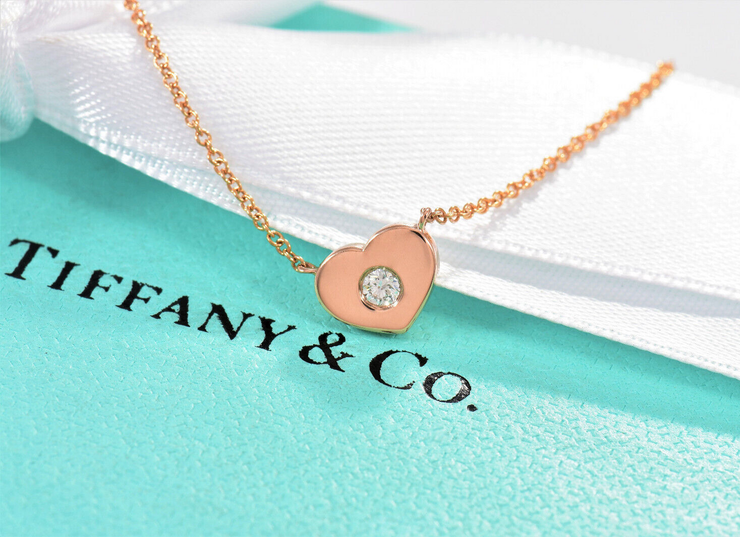 Tiffany & Co 18K Rose Gold Diamond Paloma Picasso Heart Pendant 16" Necklace