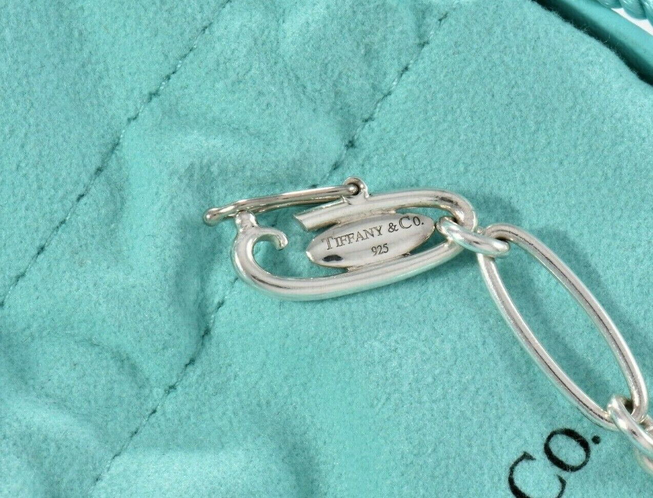 Tiffany & Co Elsa Peretti Silver Open Heart Oval Linked Chain 6" Bracelet Pouch