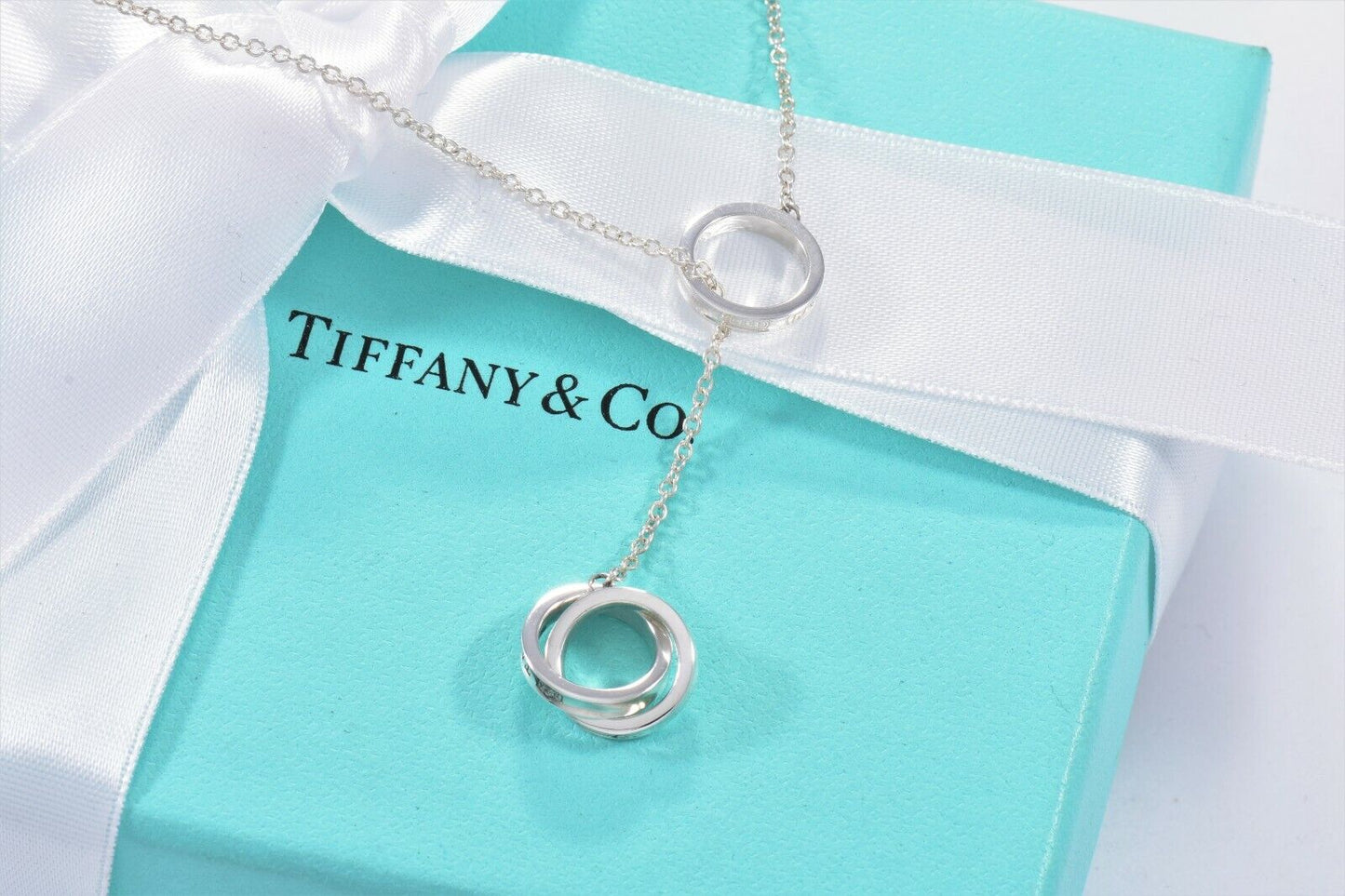 Tiffany & Co Silver 1837 Interlocking Circle Lariat 18" Dangle Necklace Dangling