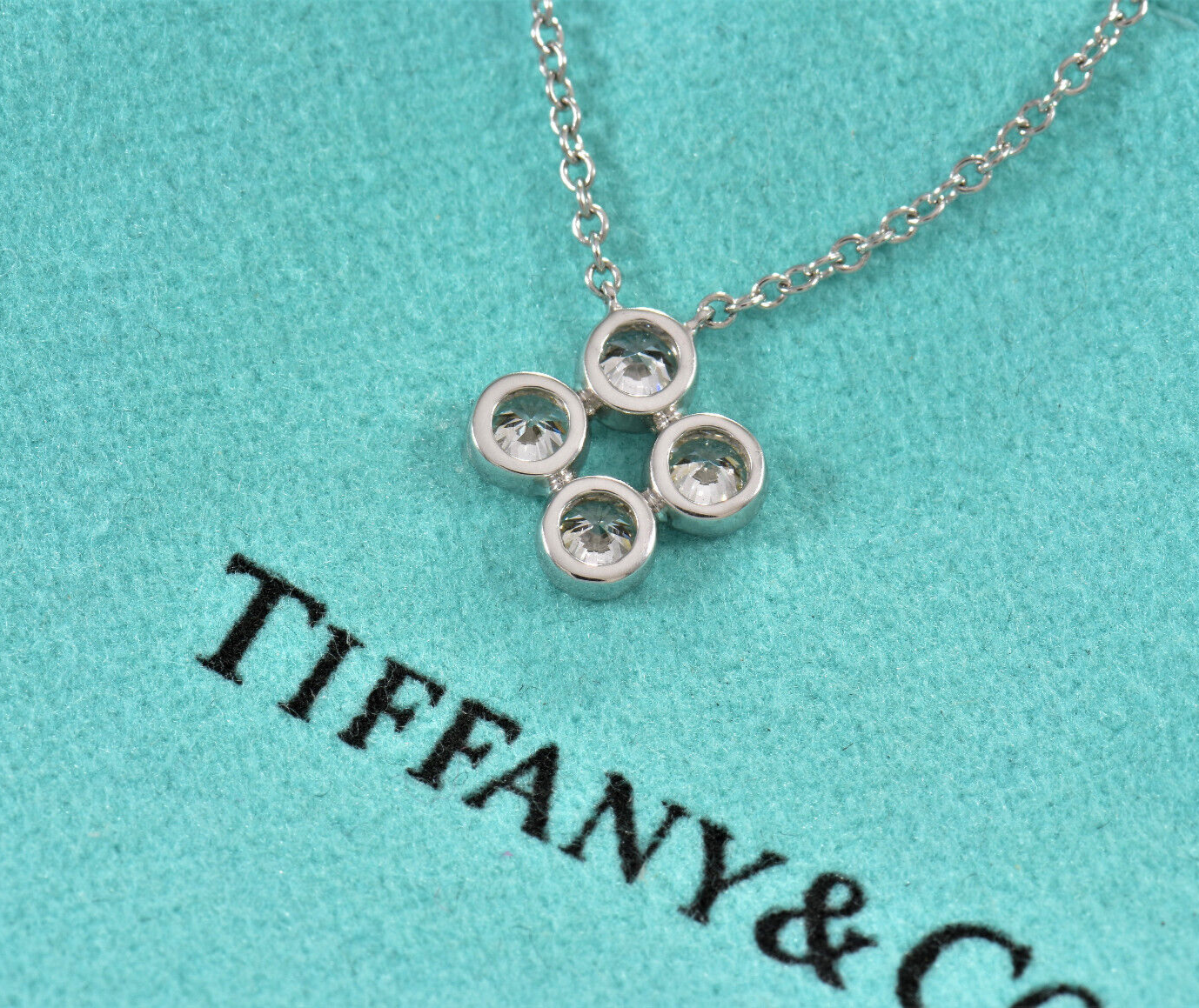 Tiffany & Co Platinum Diamond Jazz Bezel Pendant 16" Necklace in Box Pouch Rare