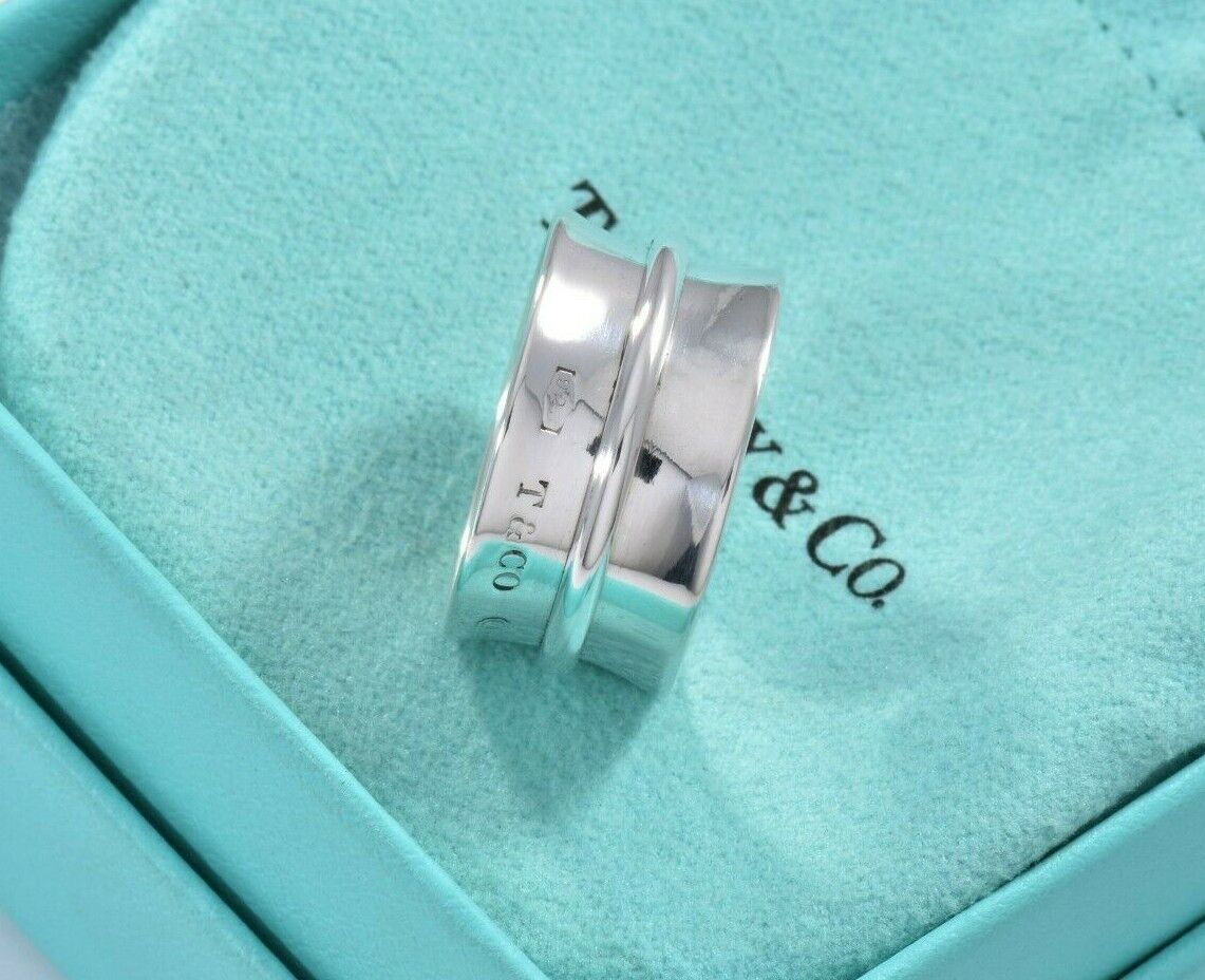 Tiffany & Co Sterling Silver 1837 Wide Concave Band 5.5 Ring & Pouch Unisex Rare