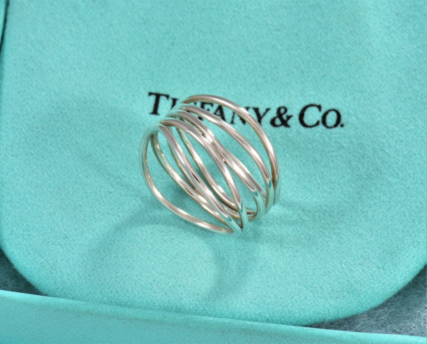 Tiffany & Co Silver Elsa Peretti Five Row Wide Ring Size 6.5 in Box Pouch Lovely