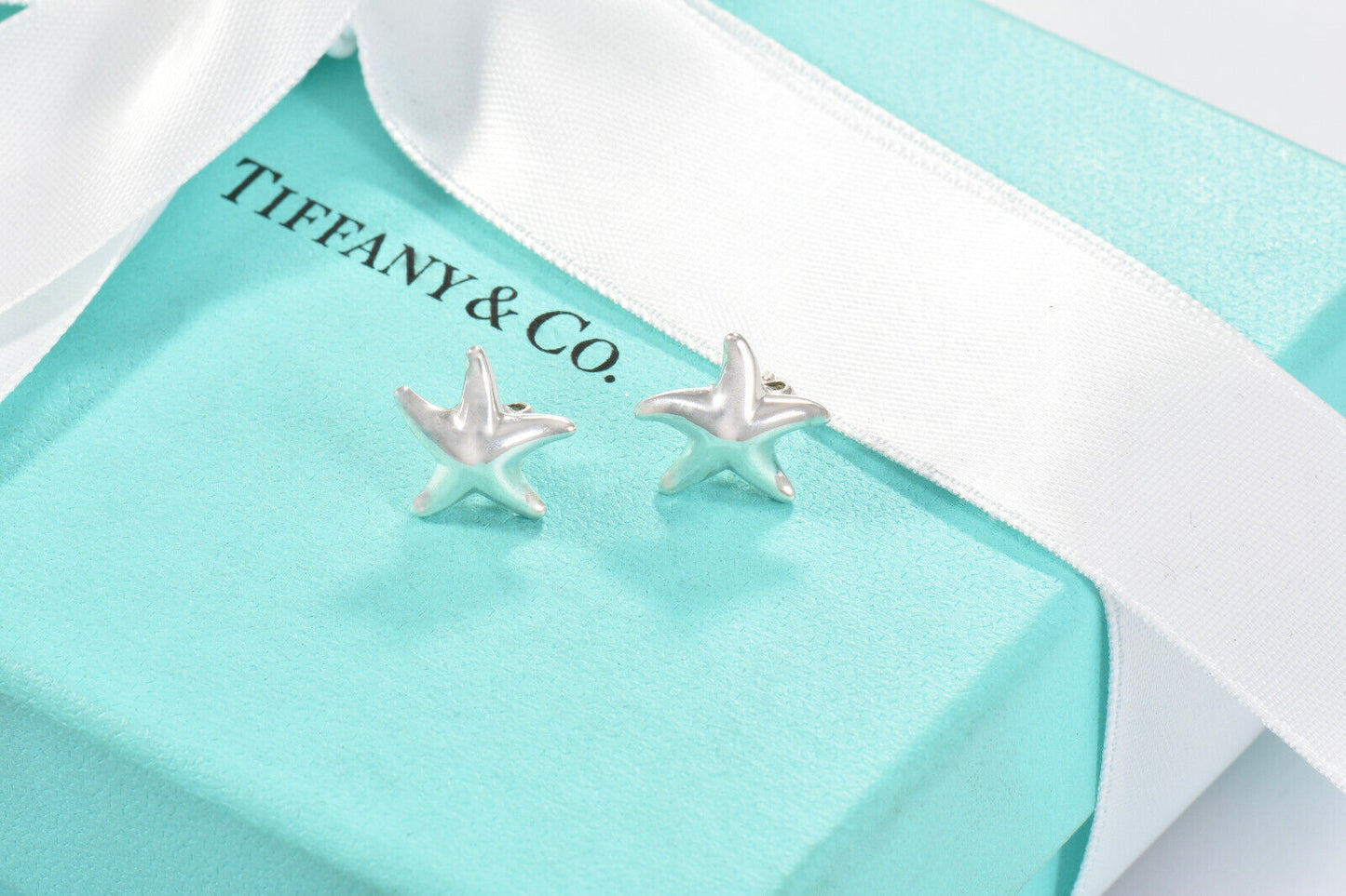 Tiffany & Co Silver Elsa Peretti 13mm Starfish Stud Earrings in Box Pouch Rare