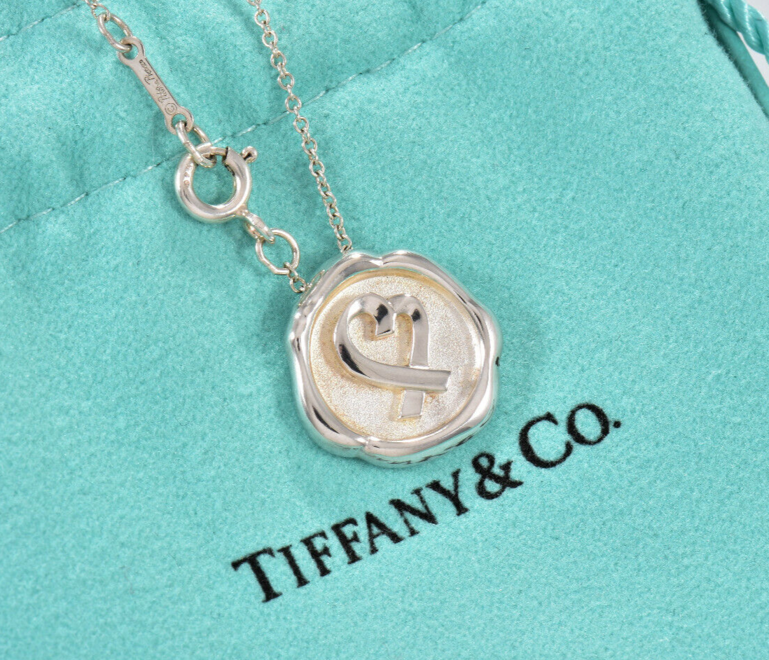 Tiffany & Co Paloma Picasso Round Loving Heart Circle Necklace 16.75" & Pouch