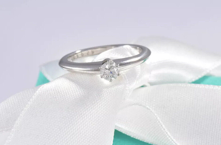 Tiffany & Co Platinum .23 ct Round Solitaire Diamond Ring Size 5 in Box Pouch