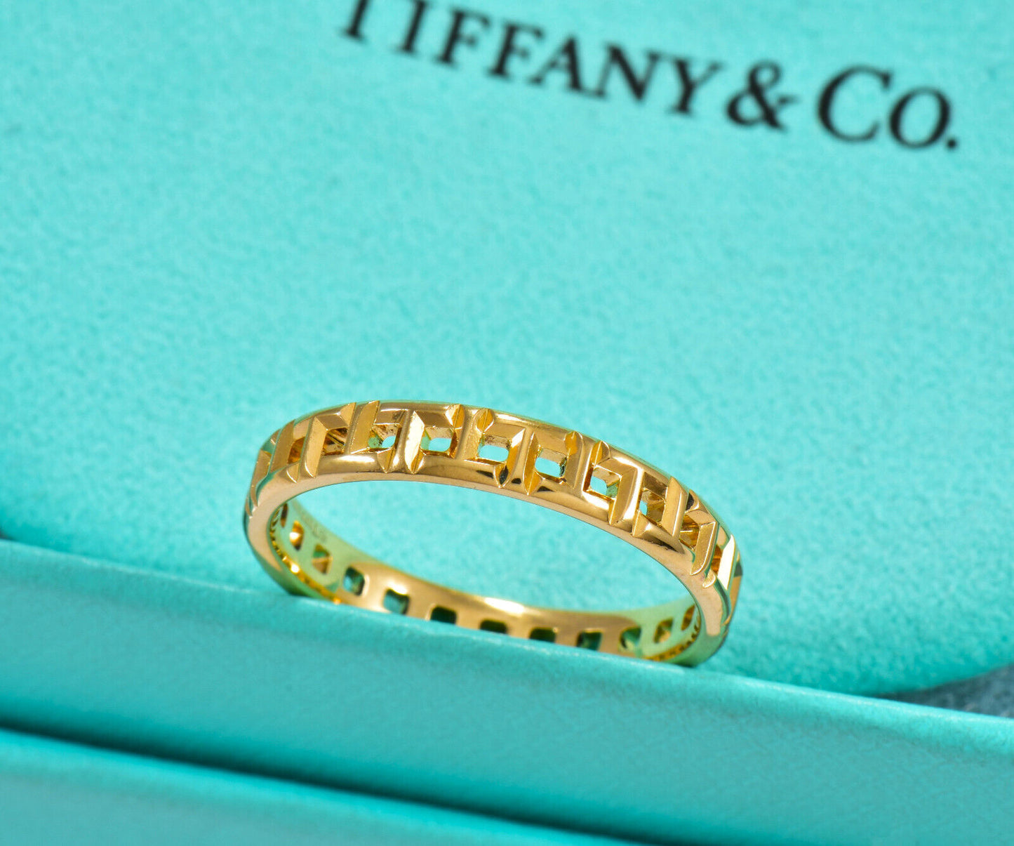 Tiffany & Co 18K Yellow Gold  T True Narrow 3.5mm Ring Size 8 in Box Pouch