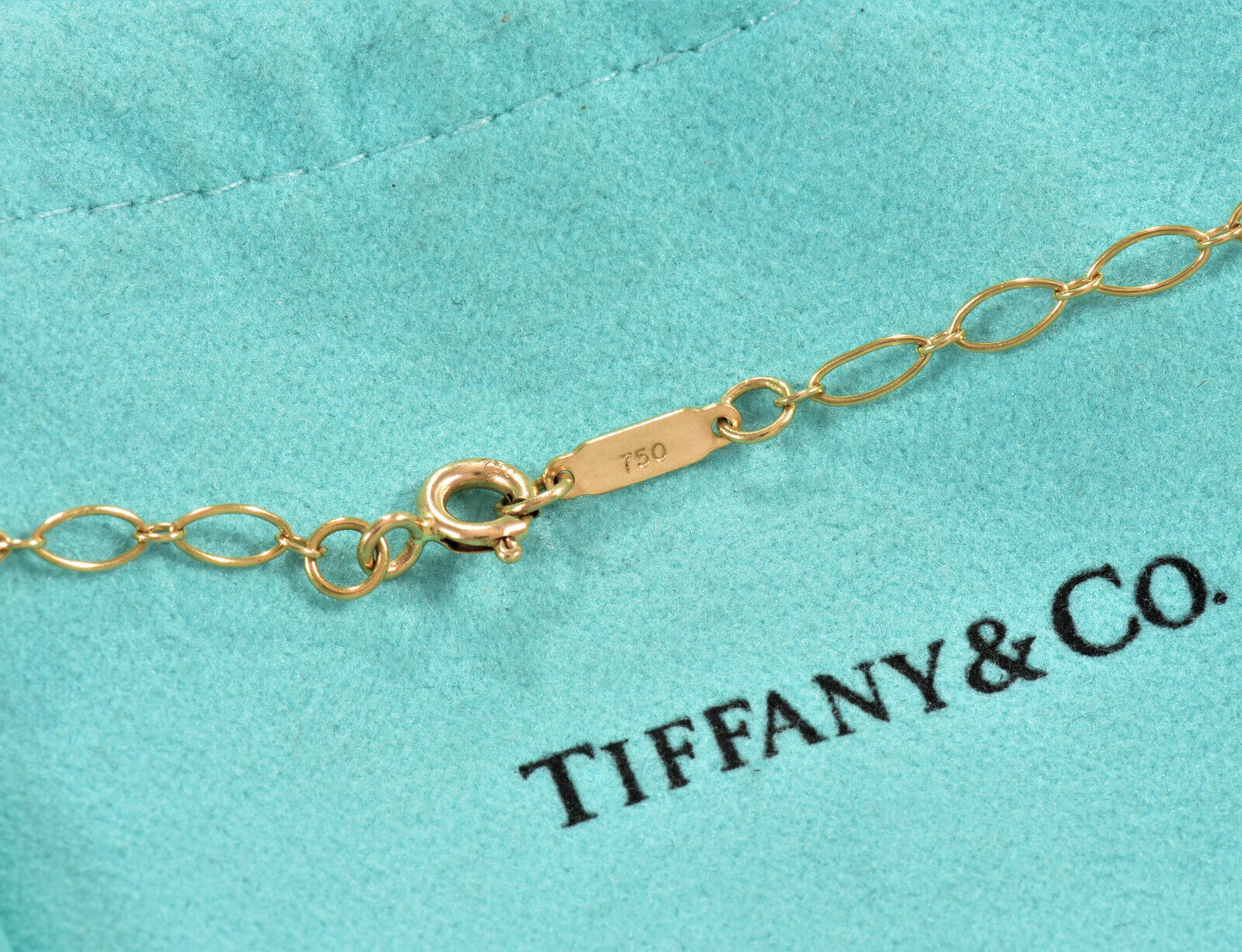 Tiffany & Co 18K Yellow Gold Oval Link Chain 24.25" Necklace For Pendant & Pouch