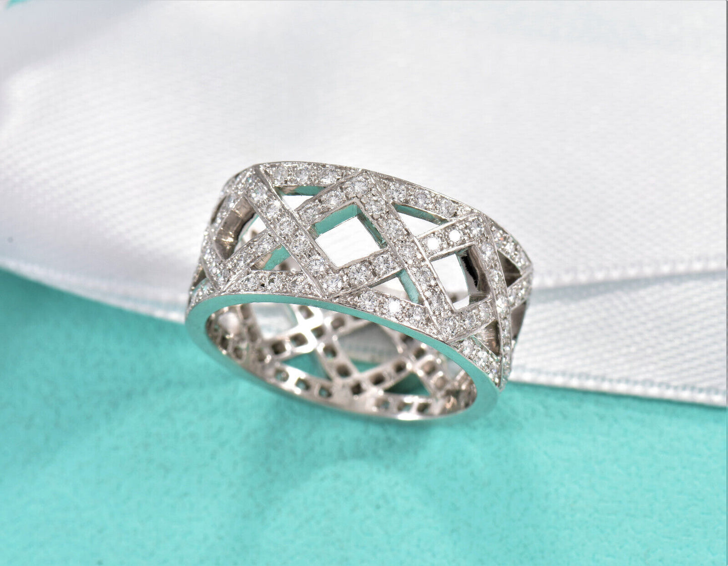 Tiffany & Co Platinum .64ct Diamond Legacy Ring Size 5 Wide Band Eternity  Weave