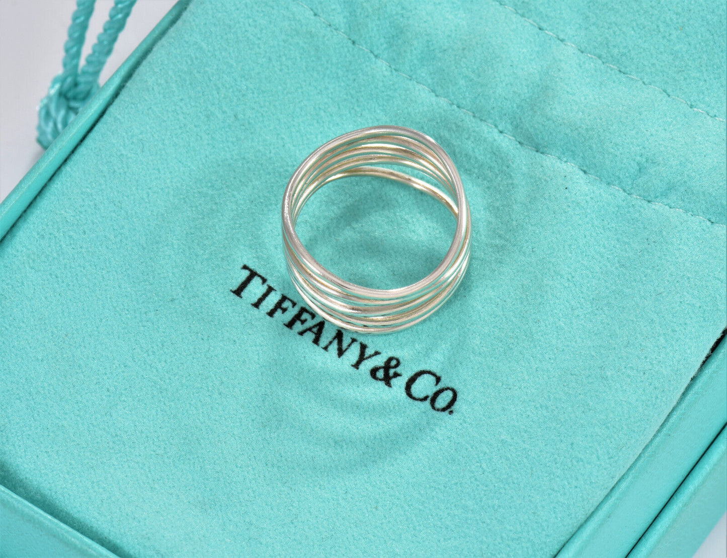 Tiffany & Co Silver Elsa Peretti Five Row Wide Ring Size 6 in Box Pouch Lovely