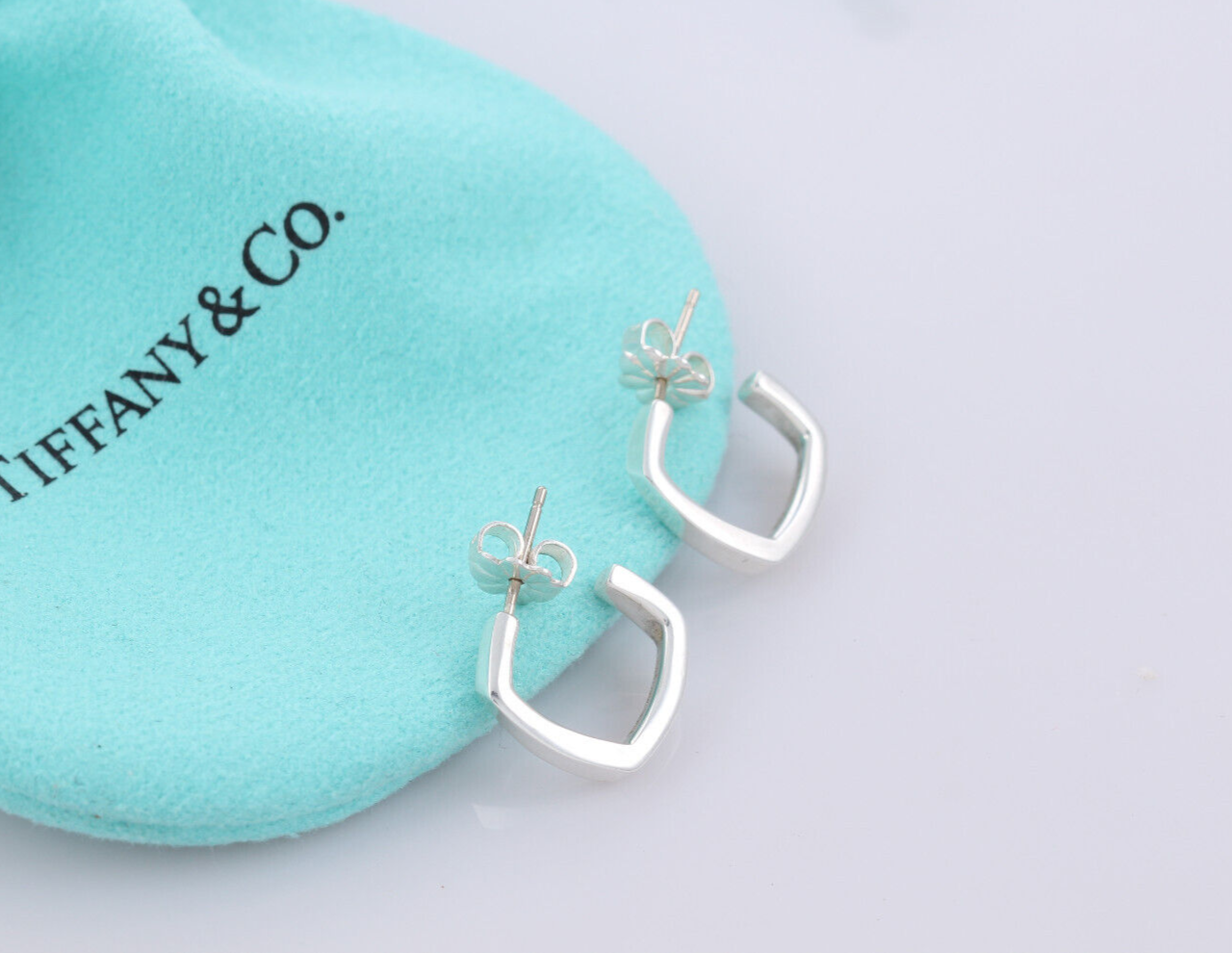 Tiffany & Co Silver Gehry Small 14mm Torque Square Hoop Earrings in Box Pouch