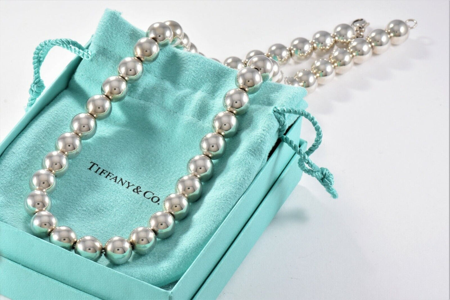 Tiffany & Co HardWear Sterling Silver 10mm Bead Ball 18.25'' Necklace in Pouch