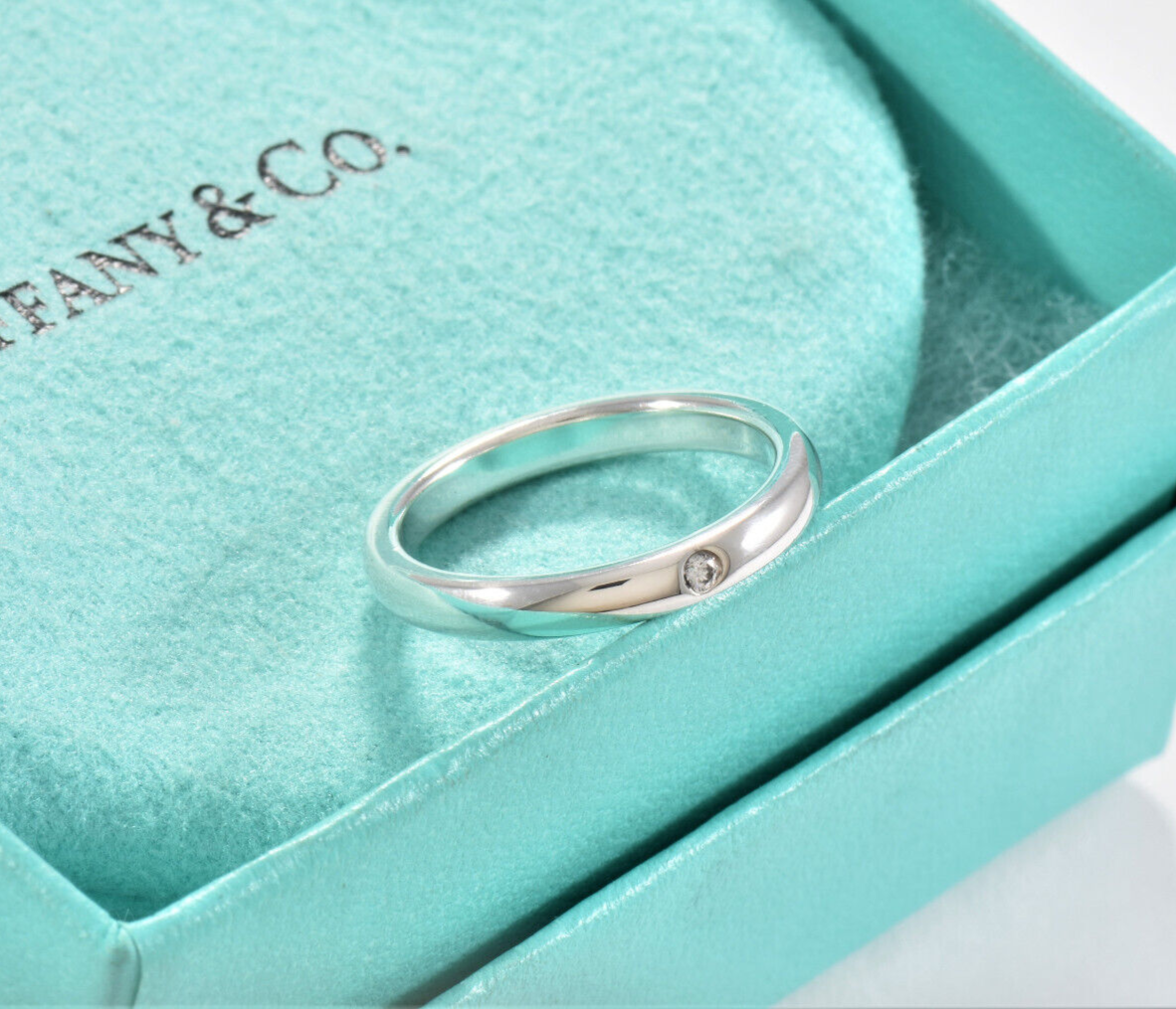 Tiffany & Co Sterling Silver Elsa Peretti Diamond Stack Ring Size 7.5 in Pouch