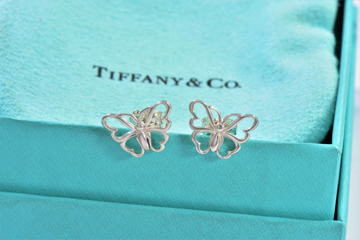 Tiffany & Co Sterling Silver Enchant Butterfly Earrings in Pouch Rare Lovely