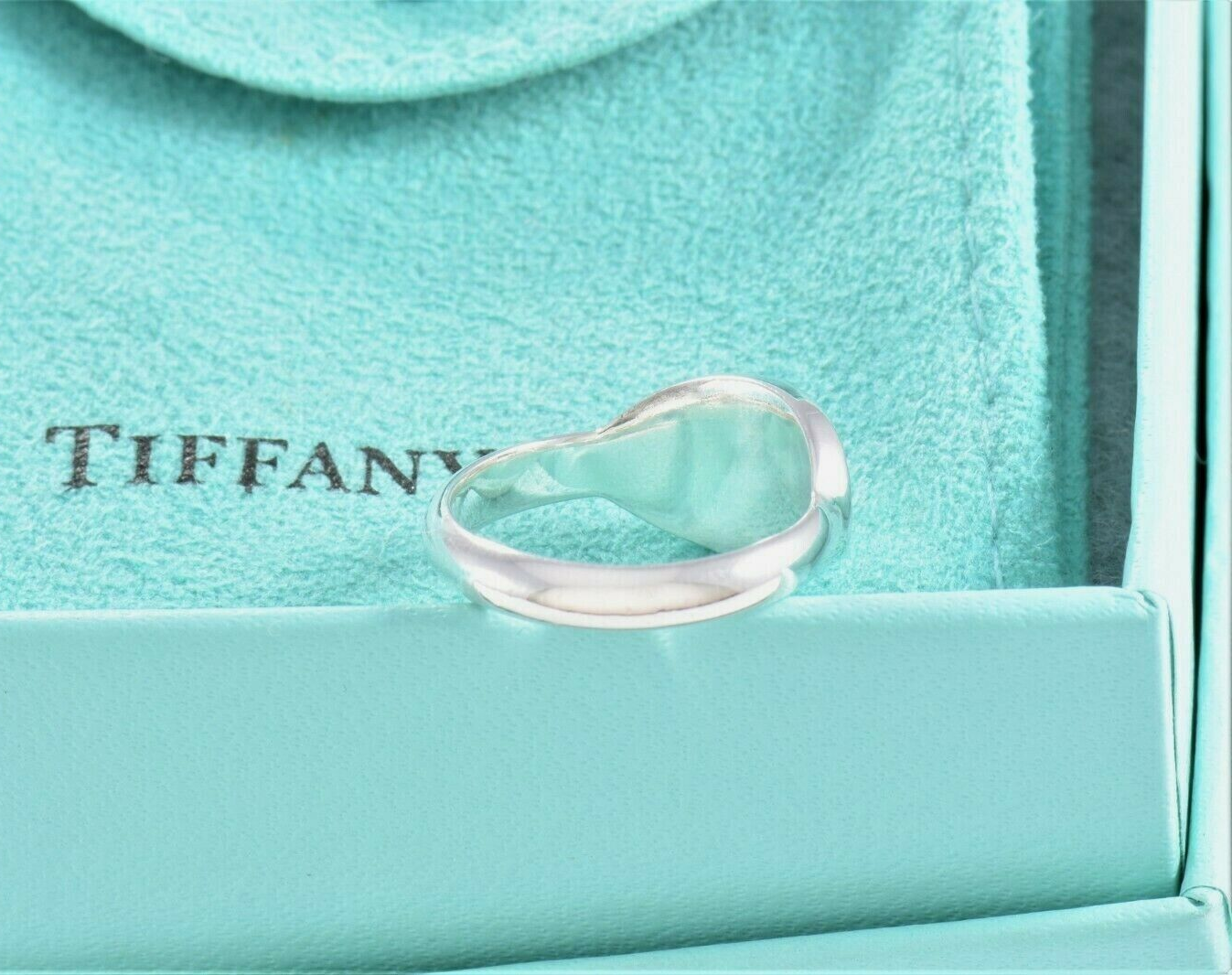 Kids Size 3.5 Please Return To Tiffany & Co Silver Oval Signet Band Ring & Pouch