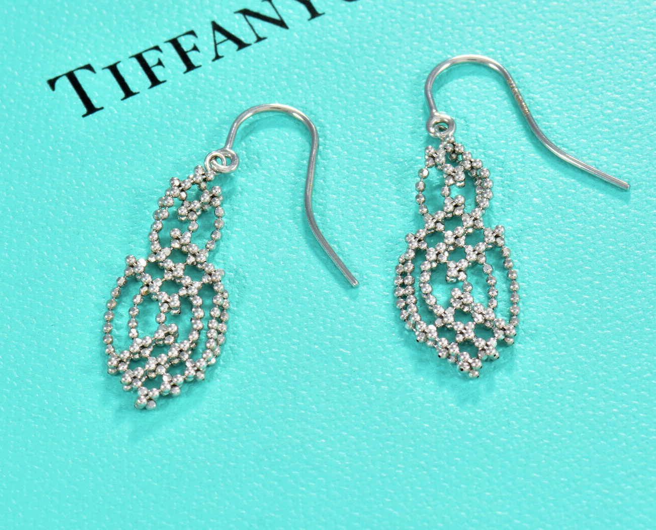 Tiffany & Co 18K White Gold Chandelier Fringe Hook Earrings Dangle Gatsby in Box