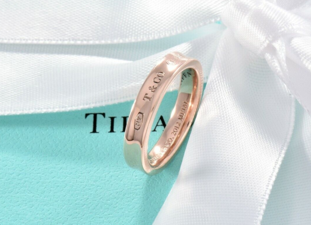 Tiffany & Co Rubedo Gold Metal Narrow 1837 Band Ring Size 13 and Pouch Lovely