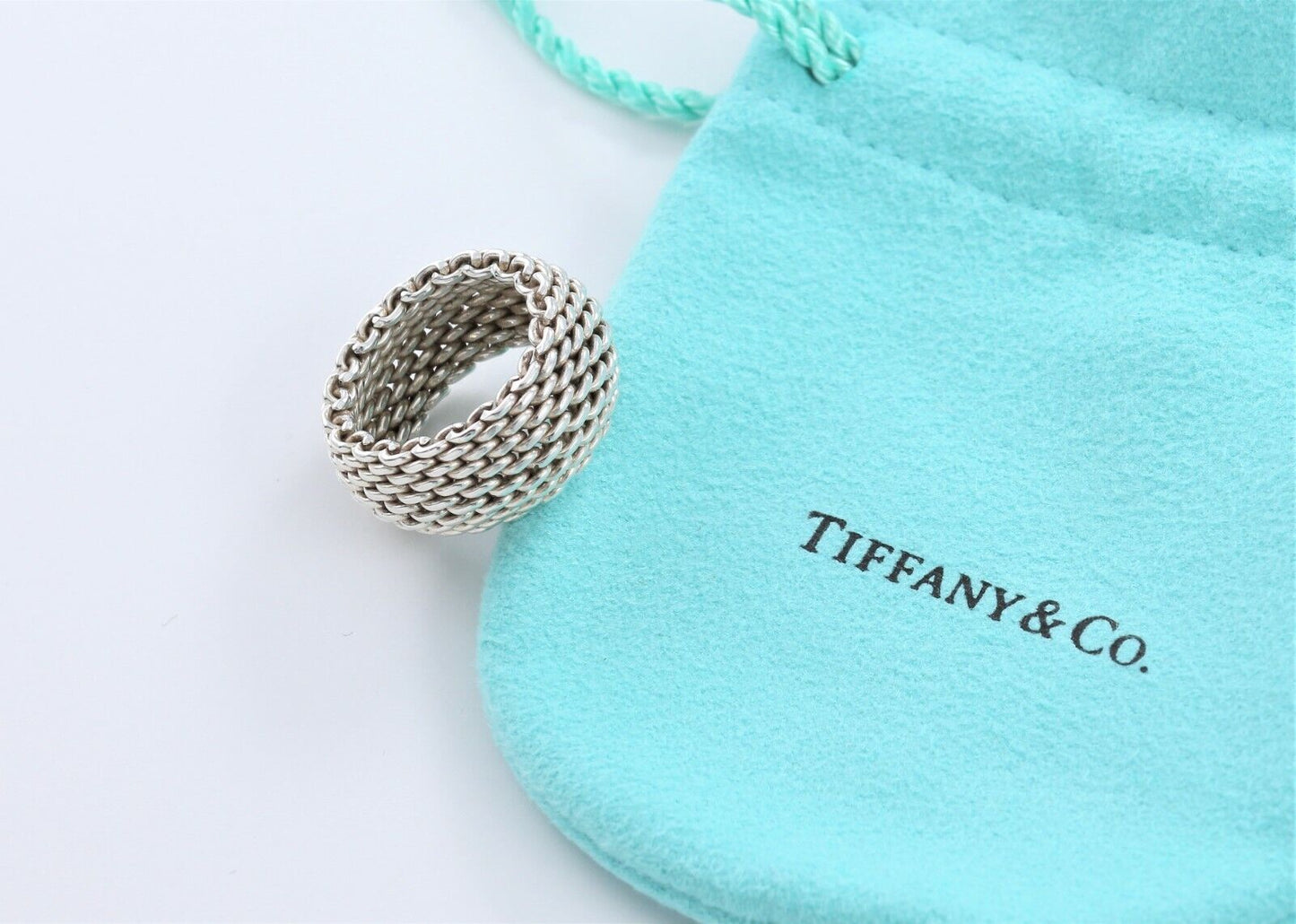 Tiffany & Co Sterling Silver Somerset Mesh Dome Ring Size 4.5 in Pouch Lovely