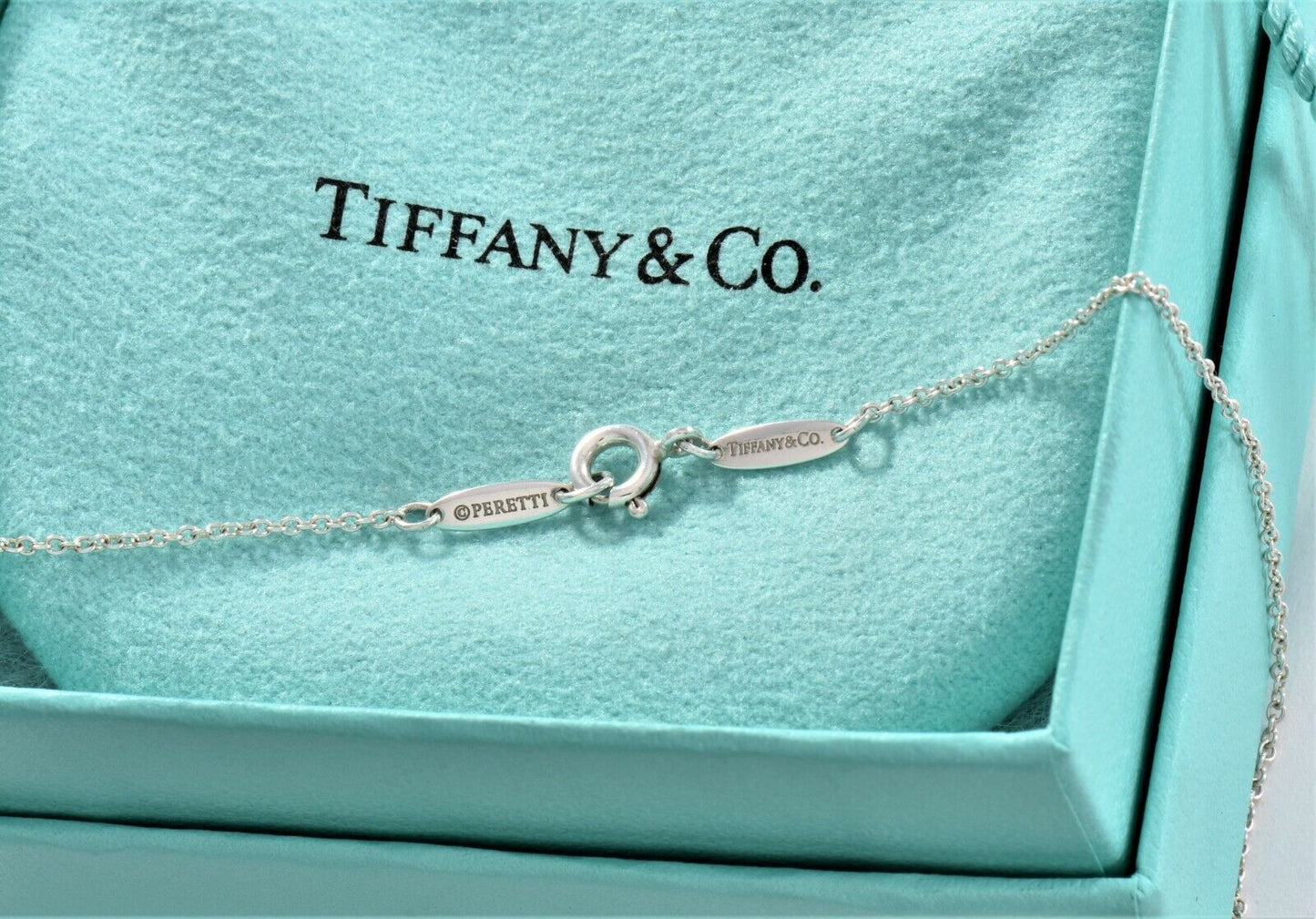 Tiffany & Co Silver Elsa Peretti Somerset Mesh Pearl Dangle Pendant Necklace Box