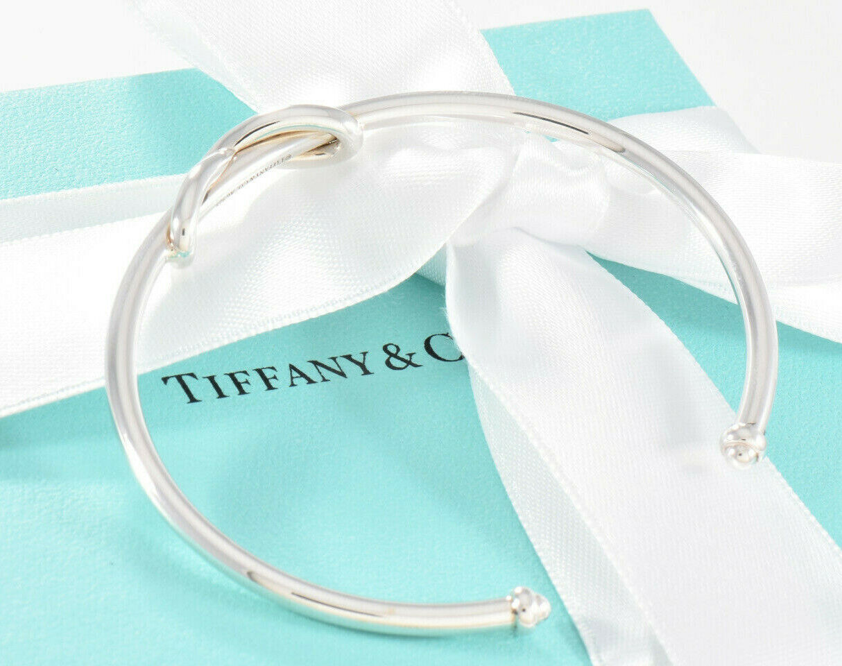 Tiffany & Co Sterling Silver Infinity Knot 6.75" Large Cuff Bracelet & Box Pouch