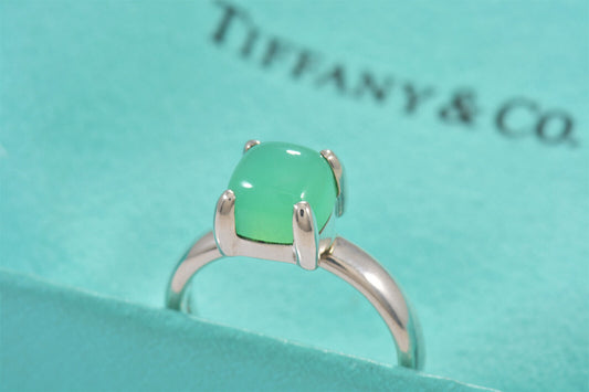 Tiffany & Co Silver Paloma Picasso Sugar Stack Green Chrysoprase Ring Size 5