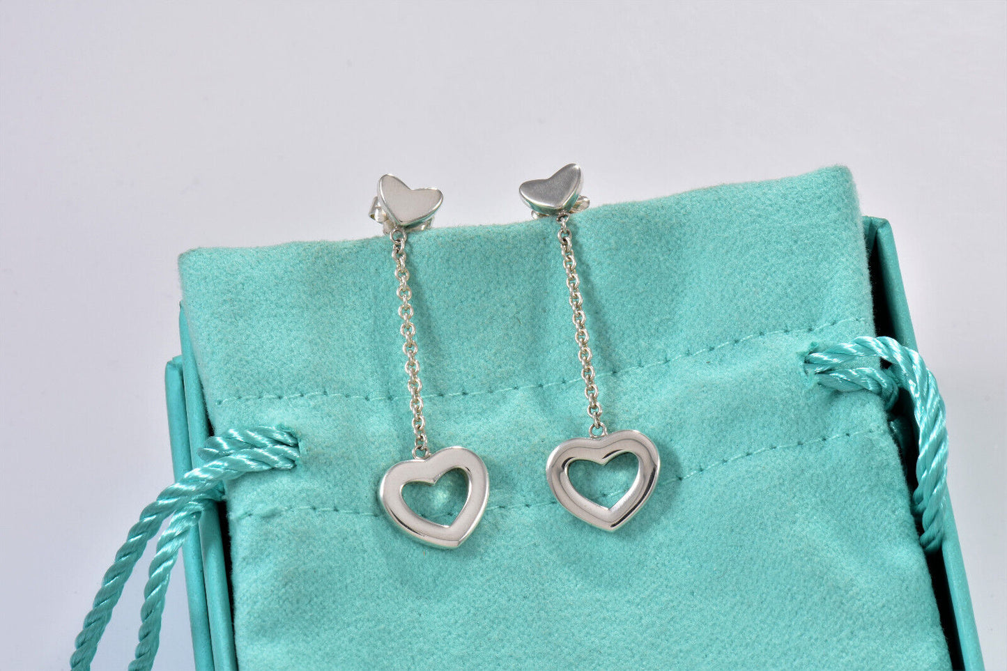 Tiffany & Co Silver Heart Drop Lariat Dangle Earrings Only Lovely