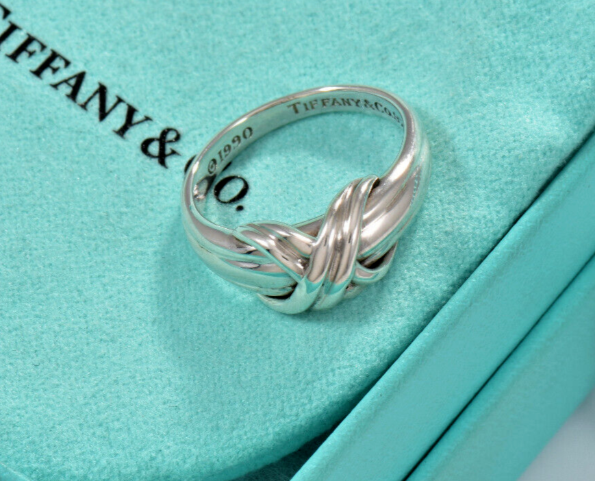 Vintage 1990 Tiffany & Co Silver Signature X Rope Band Ring Size 6 in Pouch Rare