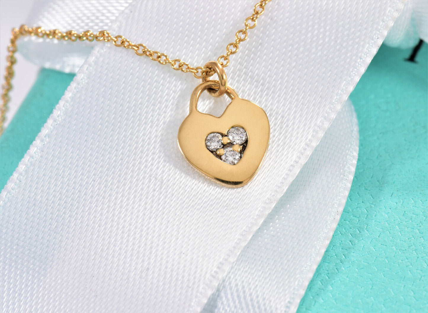 Tiffany & Co Diamond 18k Yellow Gold Heart Pendant 20.5" Necklace in Box Pouch