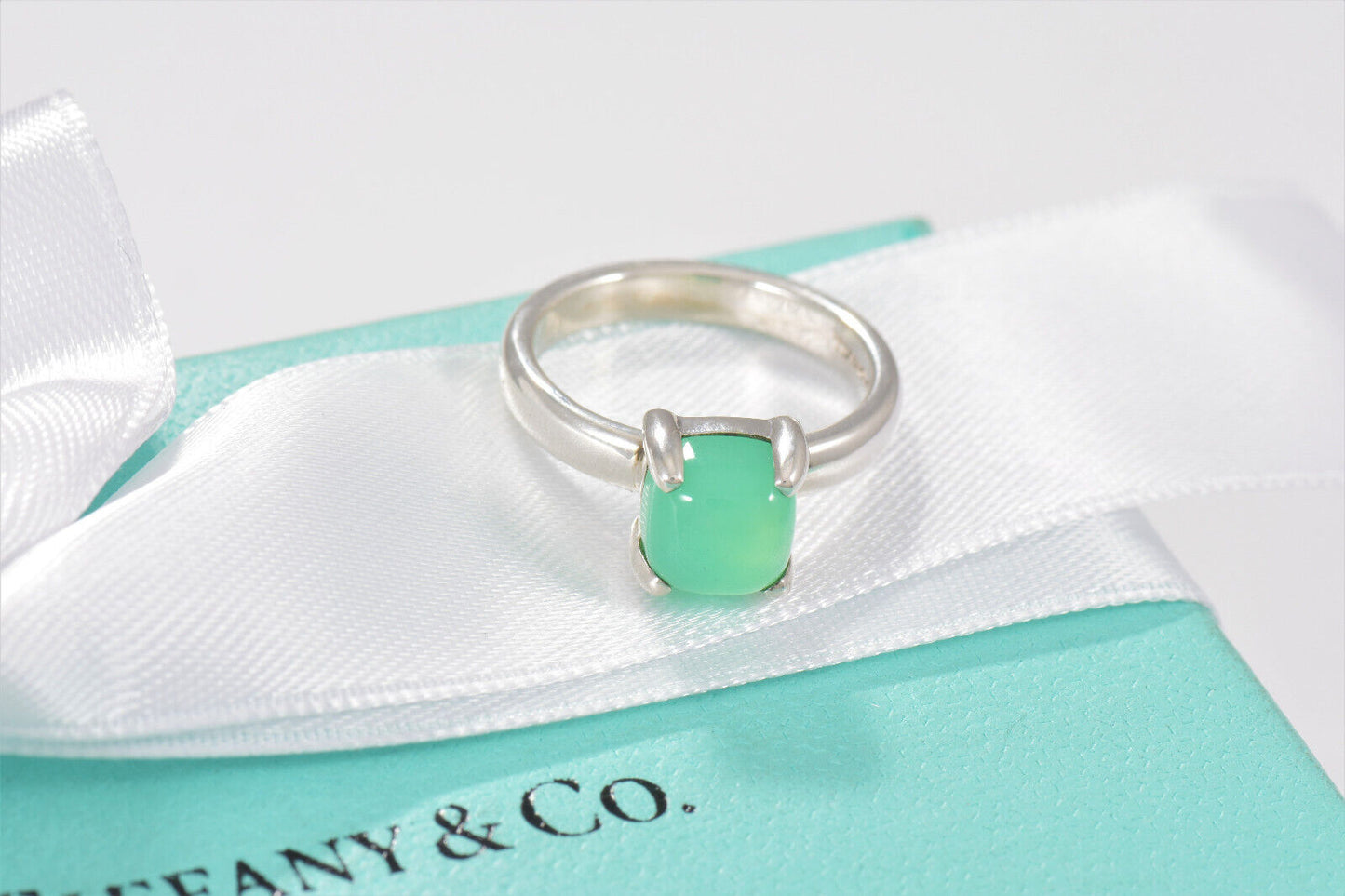 Tiffany & Co Silver Paloma Picasso Sugar Stack Green Chrysoprase Ring Size 5