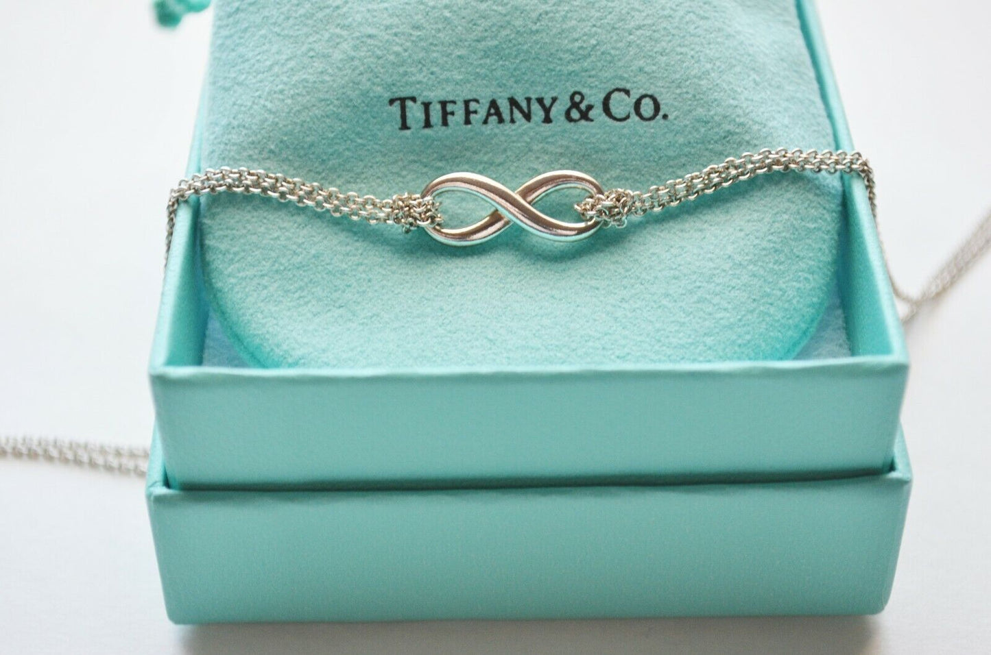 Tiffany & Co Sterling Silver Infinity Pendant 16.25" Double Chain Necklace Only