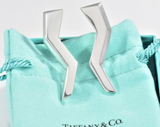 Rare Vintage 1985 Tiffany & Co Paloma Picasso Silver Lightning Bolt Earrings