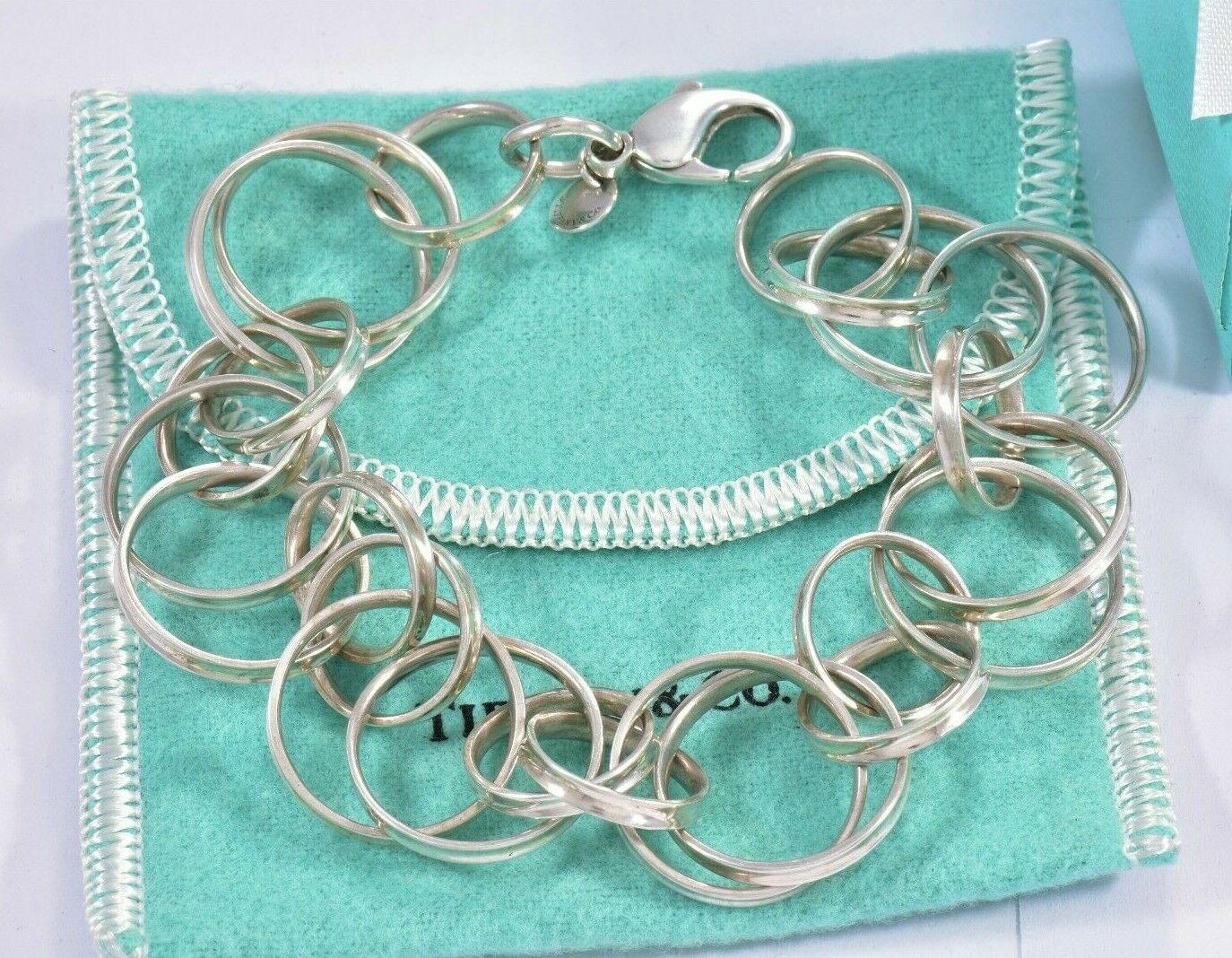 Tiffany & Co Silver 1837 Interlocking Circles 8.65" Rings Link Bracelet in Pouch