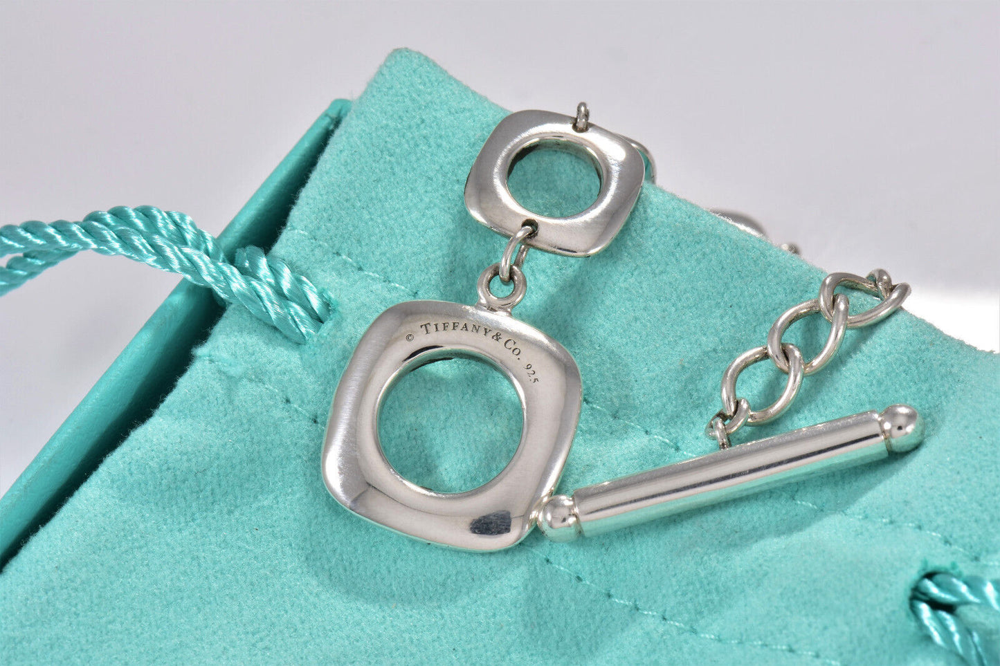 Tiffany & Co Sterling Silver Square Cushion Link Toggle Bracelet 7.75" in Box