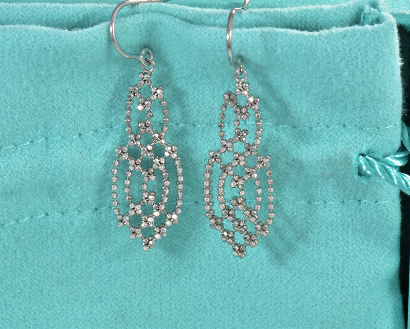 Tiffany & Co 18K White Gold Chandelier Fringe Hook Earrings Dangle Gatsby in Box