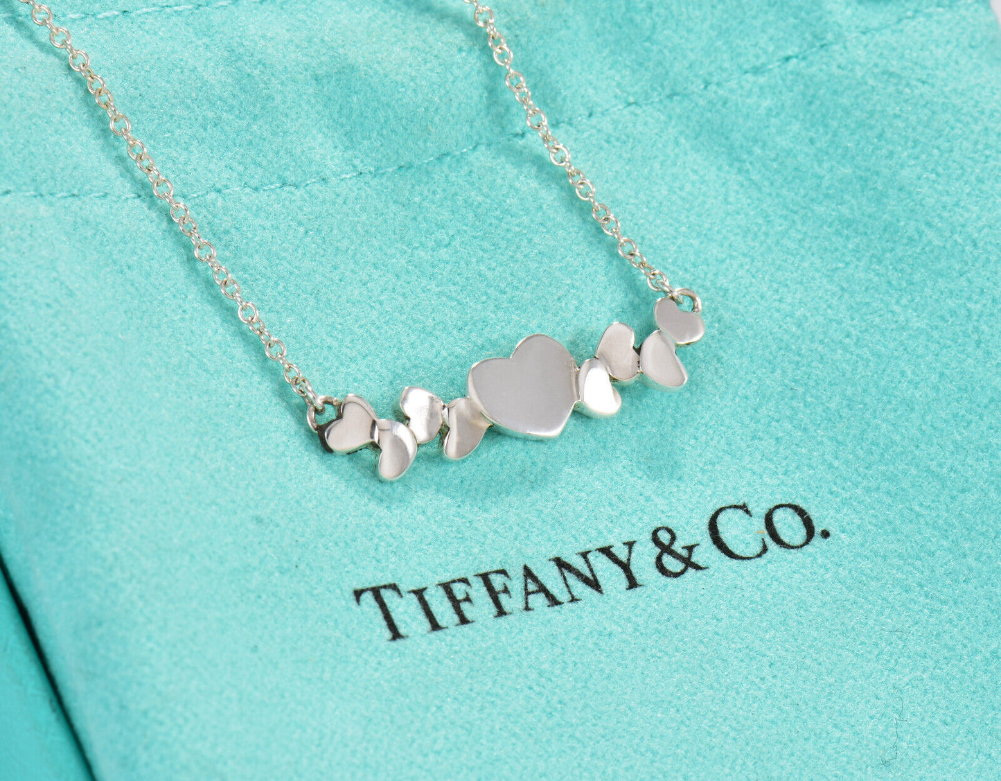 Tiffany & Co Silver Paloma Picasso Heart Cluster Pendant Necklace in Box Pouch