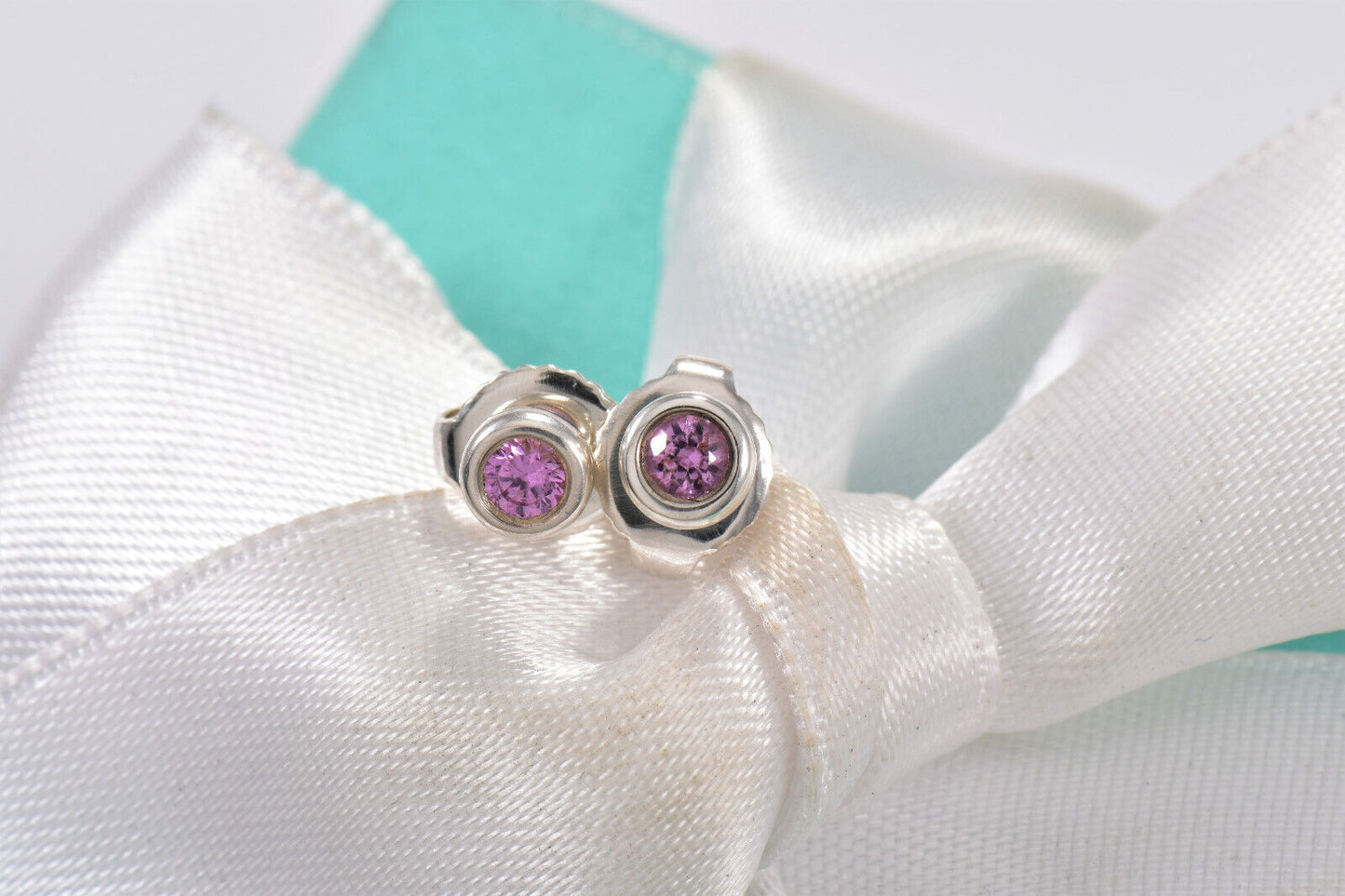 Tiffany & Co Silver Elsa Peretti Pink Sapphire Color By Yard Stud Earrings Boxed