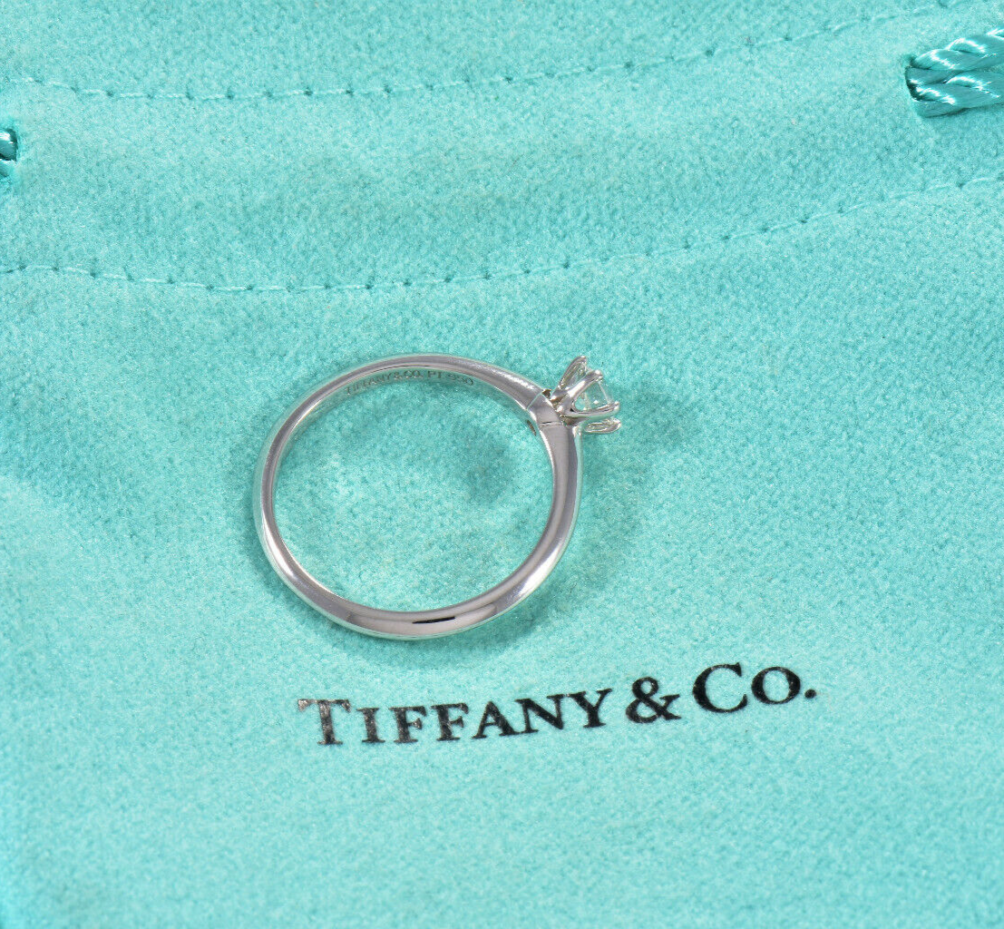 Tiffany & Co Platinum .24 ct Round Solitaire Diamond  Ring Size 5.5 in Box Pouch