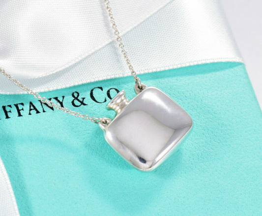 Tiffany & Co Silver Elsa Peretti Square Bottle Pendant 25" Necklace & Pouch Rare