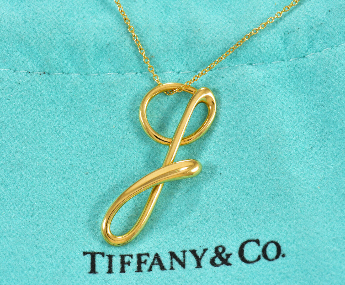 Tiffany & Co 18K Yellow Gold Elsa Peretti Letter G Pendant 16" Necklace in Box