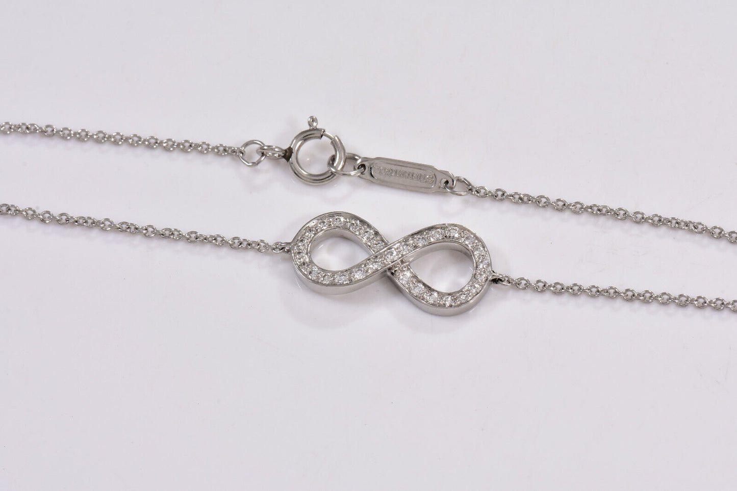 Tiffany & Co Diamond Platinum Infinity 6.6" Chain Bracelet in Box Pouch Eternity