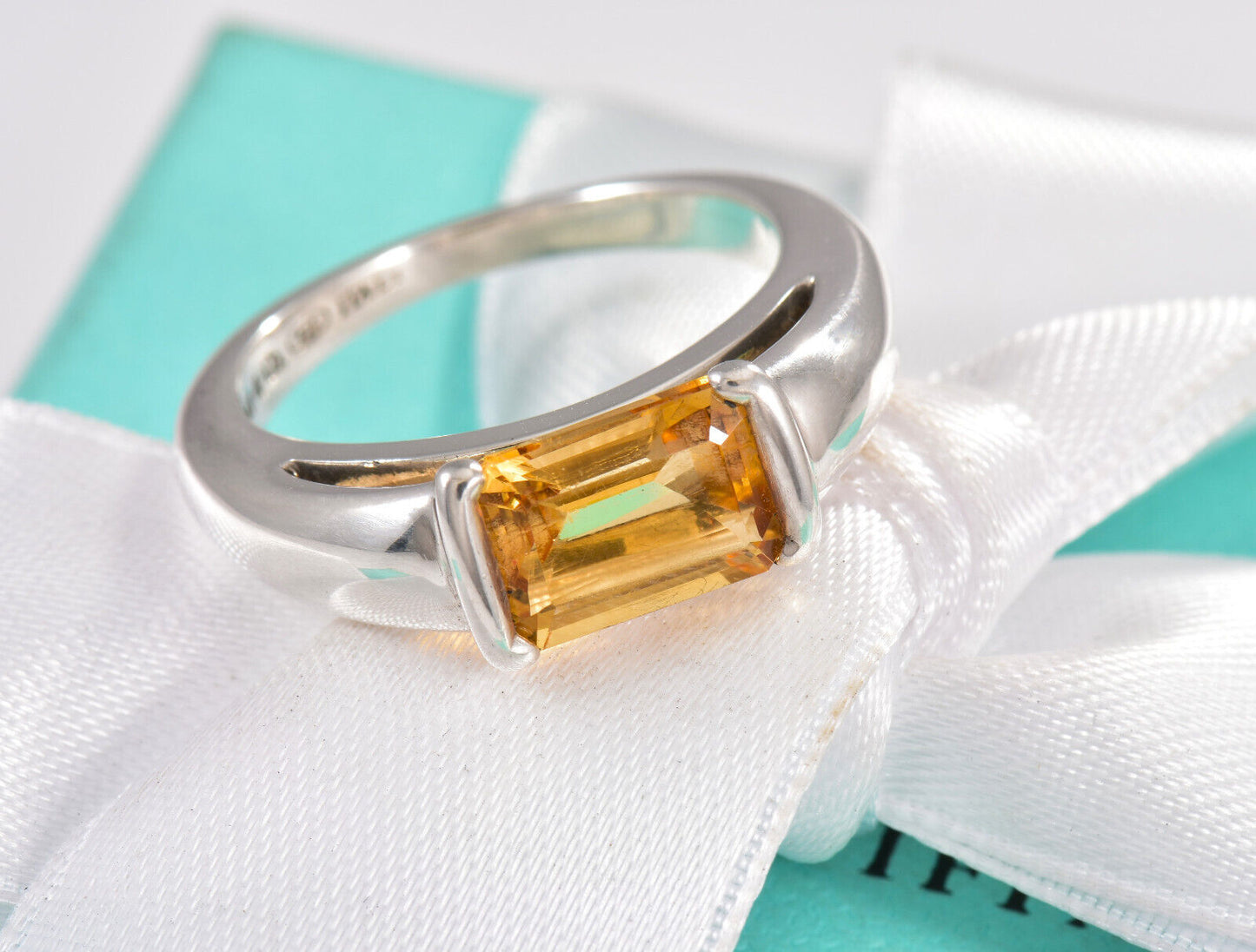 Tiffany & Co Silver Citrine Orange Quartz Cocktail Ring Size 8.5 in Box Pouch