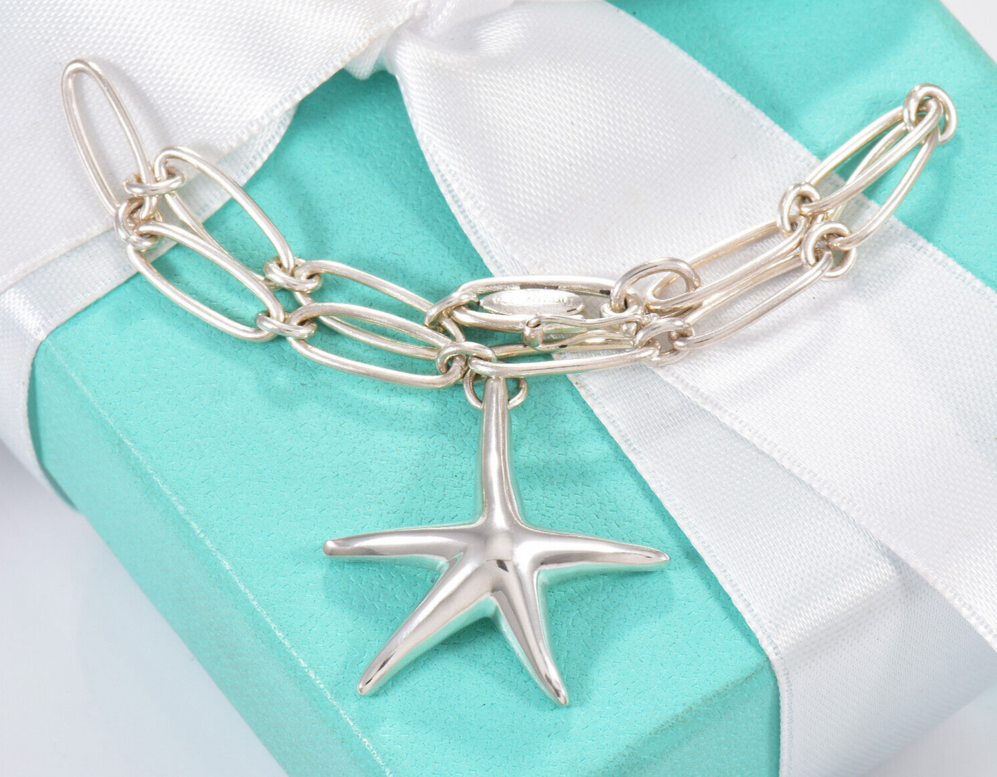 Tiffany & Co Elsa Peretti Silver Large Starfish Oval Link Chain 6.75" Bracelet