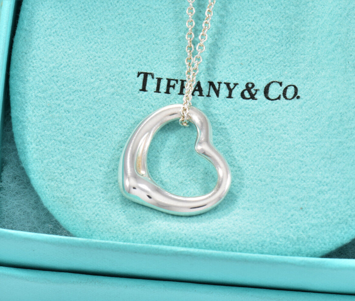 Tiffany & Co Silver Elsa Peretti 22mm Medium Open Heart 16" Chain Necklace