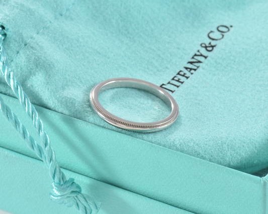 Tiffany & Co Together Platinum 2mm Milgrain Band Ring Size 4.5 in Box Pouch Love