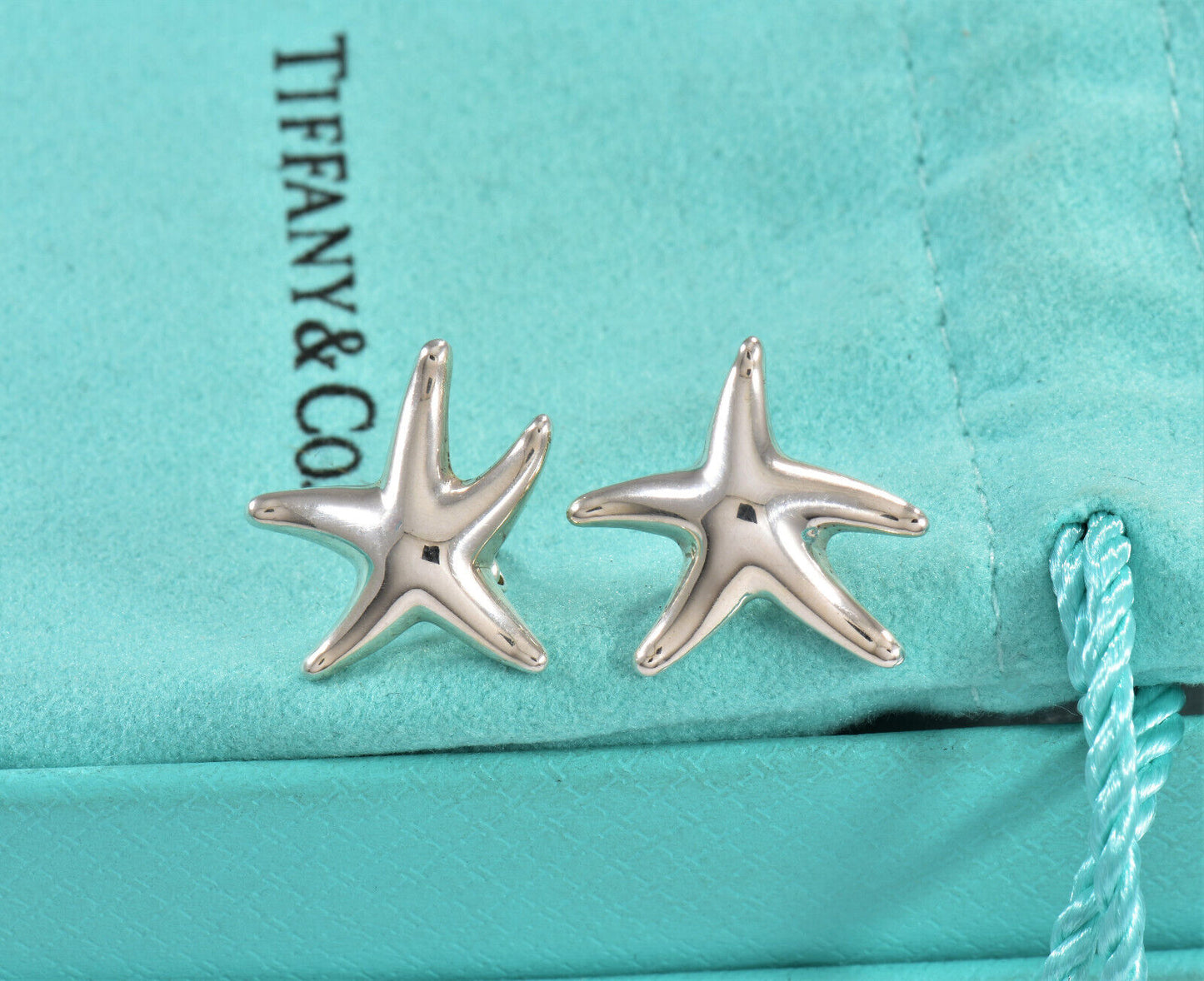 Tiffany & Co Silver Elsa Peretti 17mm Starfish Stud Earrings with Pouch Rare