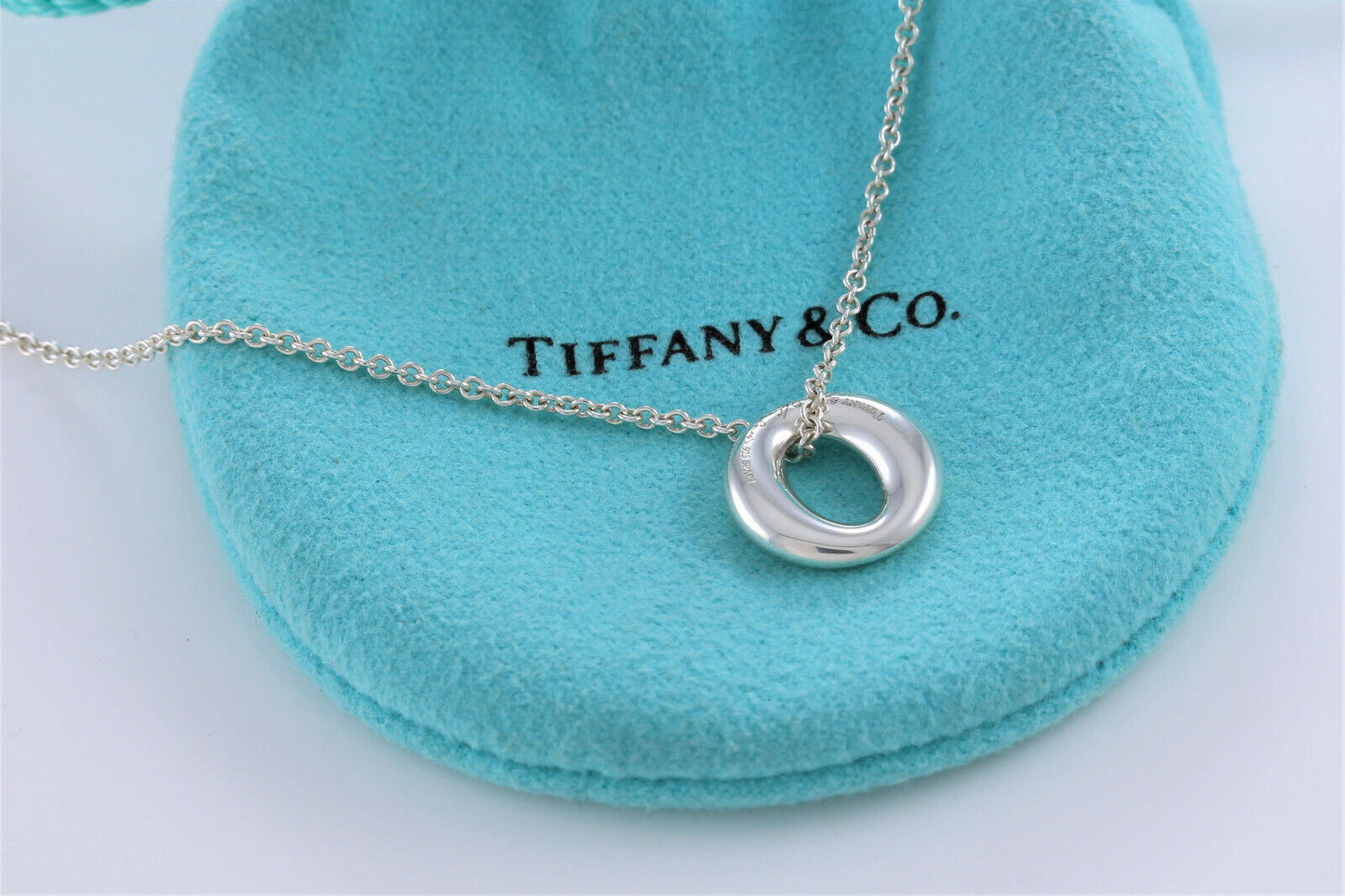 Tiffany & Co Silver Elsa Peretti Sevillana O Pendant 16" Necklace in Pouch Rare