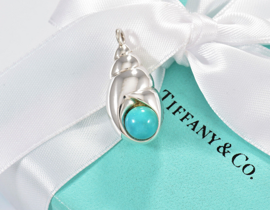 Tiffany & Co Silver Blue Turquoise Seashell Charm Pendant For Necklace Bracelet